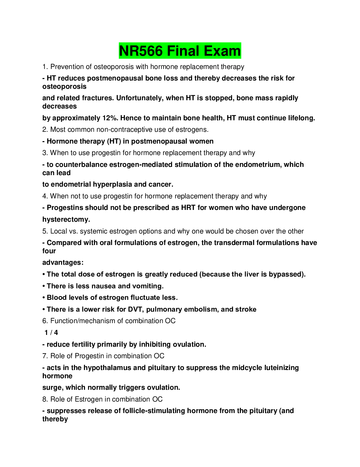 NR 566 Final Exam / NR566 Final Exam Study Guide (Latest 2021/2022